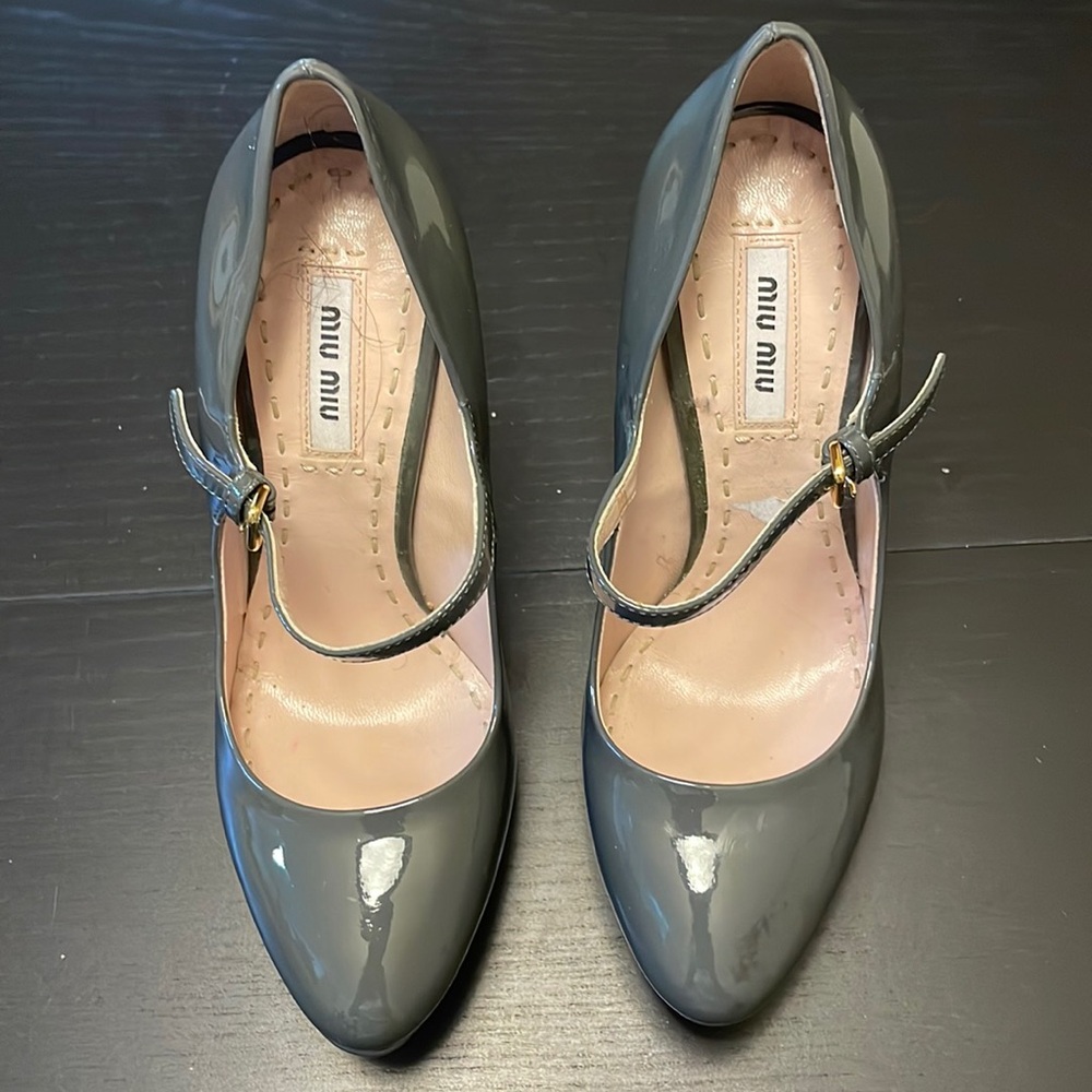 Miu Miu Olive Green Mary Jane Platform Shoes